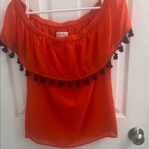 Sail to Sable Vibrant Orange Blouse with Black Tassels
